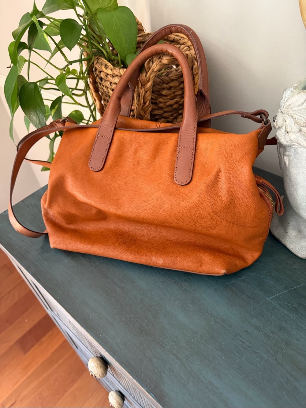 Mark & Graham Brooklyn Carryall cognac leather dual structured top handles - Picture 3 of 10